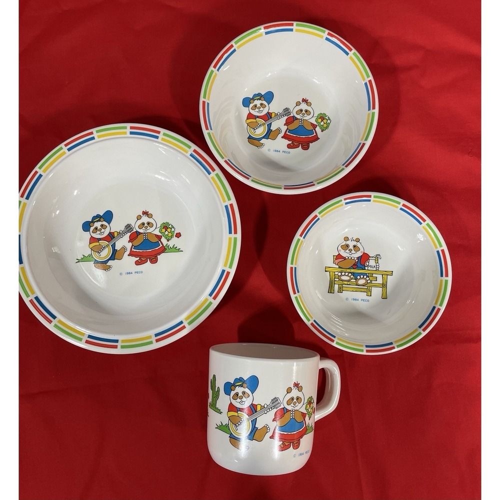 Vintage 1984 PECO Melamine Childs Dinnerware-Pandas Playing Musical Instruments